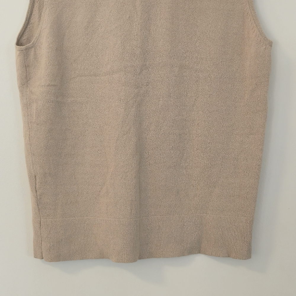 JACOB L Beige V-Neck Sleeveless Tank Minimalist Layering Essential Knit Vest Top - Picture 8 of 11